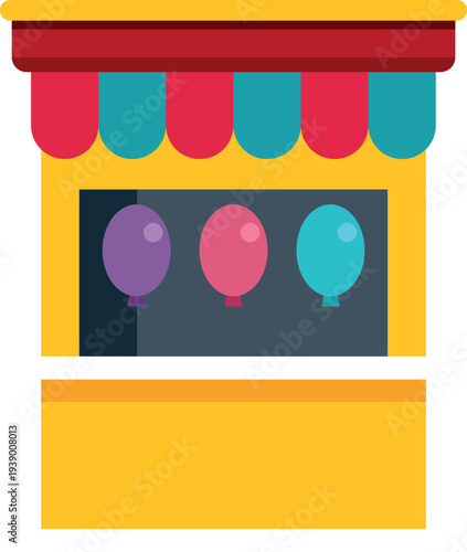 Colorful fair booth featuring balloons for a carnival shooting game