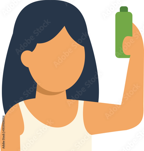 Woman holding green bottle, representing hair care, treatment, and beauty concepts