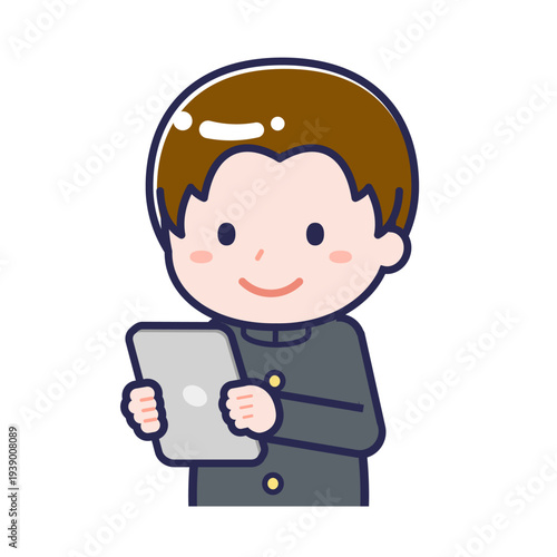 タブレットを使う「学生」の男性