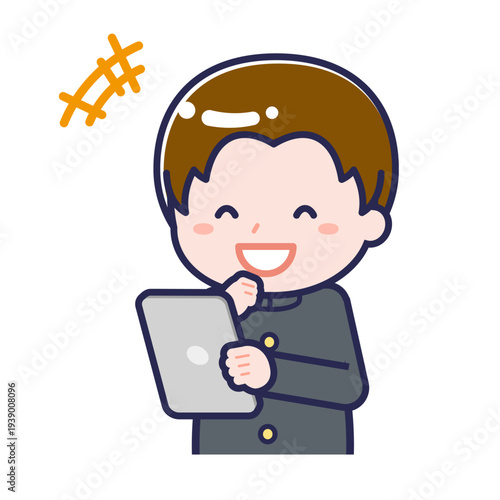 タブレットを使う「学生」の男性