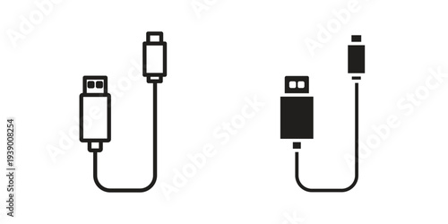 USB cable icon - editable stroke vector illustration eps10.