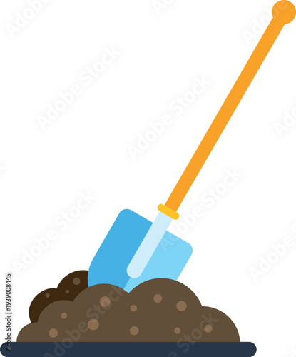 Shovel digging into brown earth for farming and landscaping work