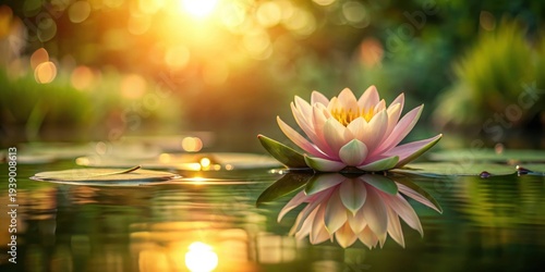 Wallpaper Mural Serene Water Lily at Golden Hour A Reflection of Tranquility in Nature's Embrace Torontodigital.ca