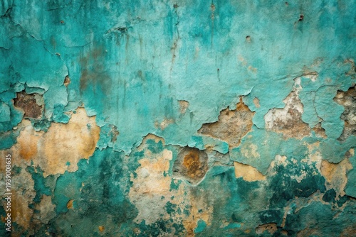 Wallpaper Mural Abstract Teal and Ochre Wall Texture with Peeling Paint and Aged Surface Torontodigital.ca