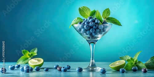 Wallpaper Mural Refreshing Blueberries and Mint in a Glass Bowl with Lime Slices Torontodigital.ca
