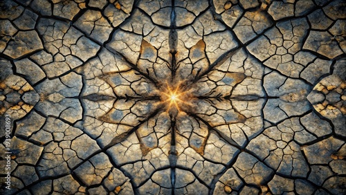 Wallpaper Mural Arid Land Mandala  Intricate Pattern of Dried Earth Cracks Forming a Symmetrical Design with Central Radiating Light Torontodigital.ca