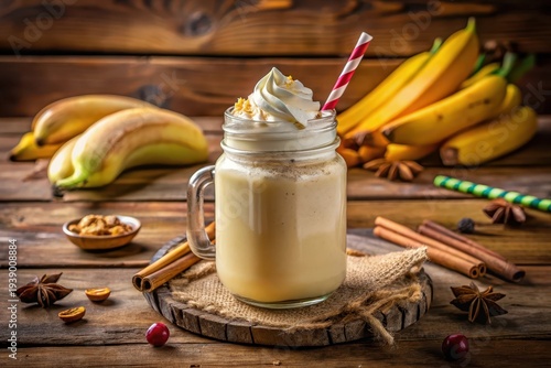 Wallpaper Mural Creamy Banana Smoothie with Whipped Cream and Spices in a Mason Jar Torontodigital.ca