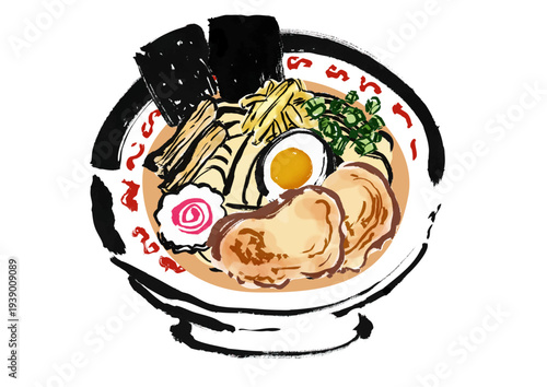 ラーメン（中華そば）の和風筆書きイラスト