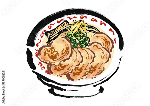 チャーシューメンの和風筆書きイラスト