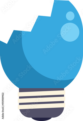 Blue lightbulb with a shattered top symbolizing a failed concept or destruction of an idea