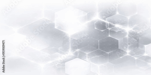 Abstract blue background with 3d hexagons and futuristic geometric cubes creates a seamless technology pattern for business wallpaper design