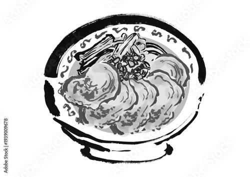 チャーシューメンの和風筆書きイラスト