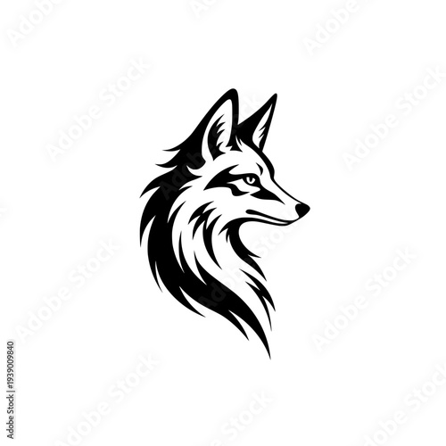minimalist fox head logo black white silhouette vector illustration.