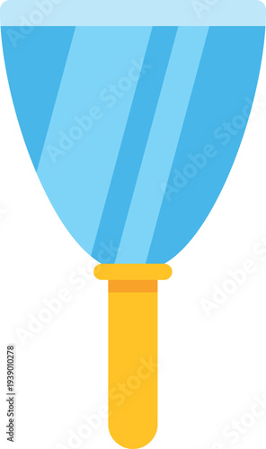 Flat blue metal putty knife with yellow handle used for repair or wall finishing