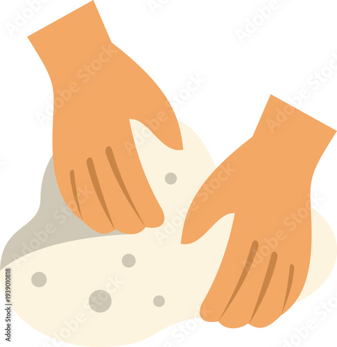 Two hands kneading soft dough symbolizing homemade cooking and bakery preparation