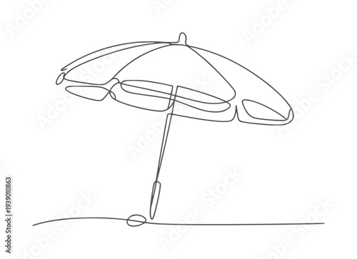 Minimalist single line of a beach umbrella sand ocean