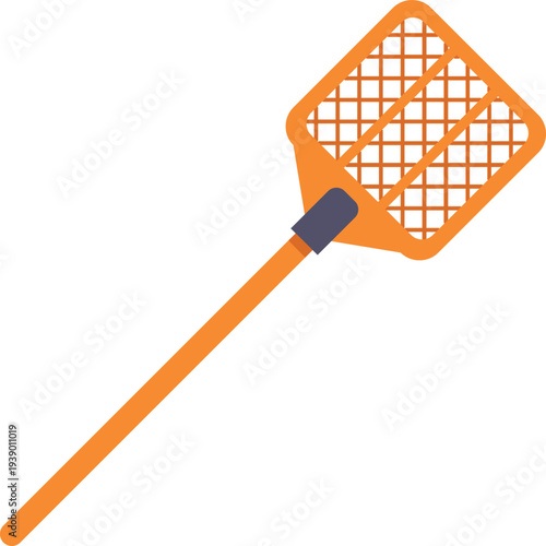 Bright orange fly swatter isolated on white background, designed for easy pest control indoors