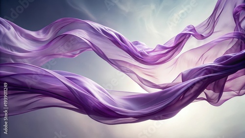 Elegant Purple Fabric Swirling Gracefully in the Air, a Visual Symphony of Delicate Drapery and Subdued Light