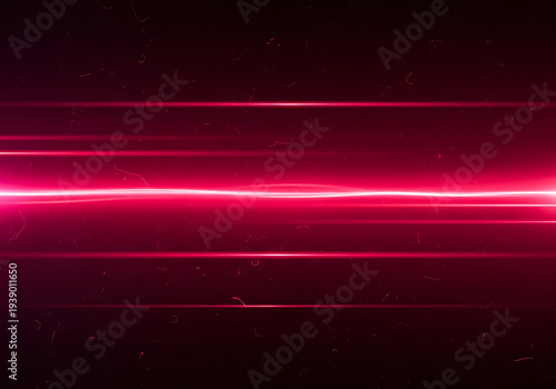 Bright red neon light beam glowing across dark background creating futuristic laser energy effect with subtle wave distortion