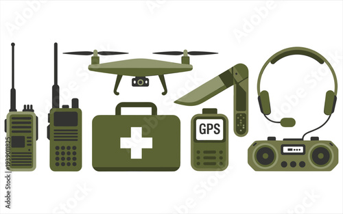 Survival Gear Collection: Drone Radio First Aid GPS Knife Headset