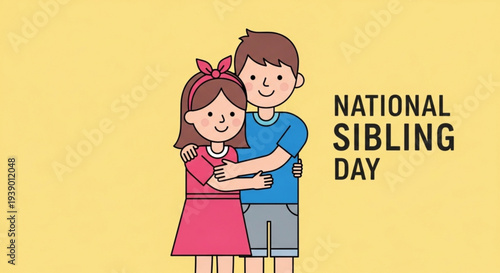Happy siblings hugging on national sibling day brother and sister love and care family bonding and relationship