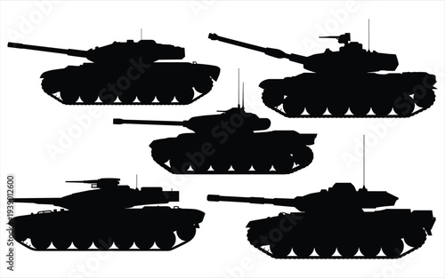 Multiple Tank Silhouettes on White Background