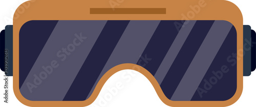 Minimalist flat style illustration of brown ski goggles with dark lenses on white background