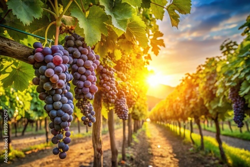 Wallpaper Mural Golden Hour Grapes Hanging Heavy on Vine in Vineyard Rows at Sunset Torontodigital.ca