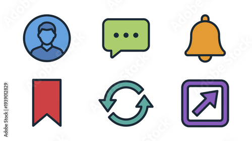 Messaging And Notification Controls With Profile Chat Bubble Bell Bookmark Refresh And External Arrow
