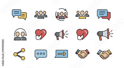 Vibrant Conversation And Collaboration Symbols Arranged In Dynamic Grid Layout