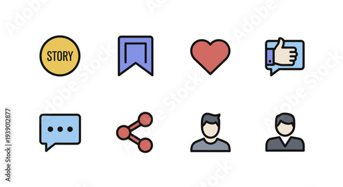 Story Bookmark And Reaction Symbols Organized In Friendly Social Layout