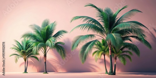 Serene Palm Trees Silhouetted Against a Soft Pink Wall, Evoking a Tropical Paradise Atmosphere