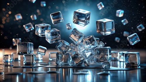 Wallpaper Mural Frozen Cubes Cascade  A Stunning Display of Icy Translucence and Dynamic Motion Torontodigital.ca