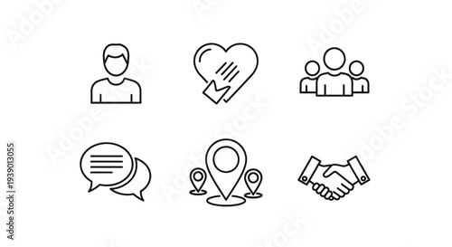 Community And Location Interaction Symbols Showing Messaging And Partnership