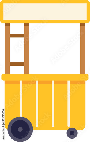 Minimalist illustration of a yellow street food kiosk with empty signboard on white background