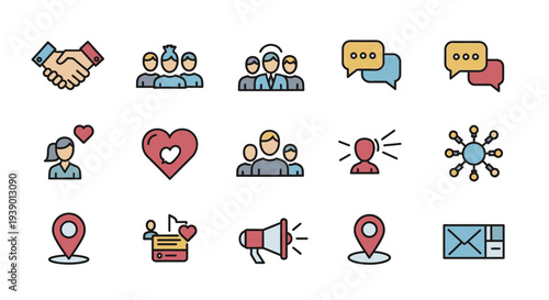 Set Of Community Interaction Symbols Including Messages And Relationship Indicators
