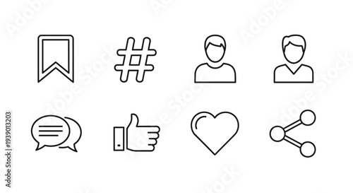 Simple Interface Symbols Including Bookmark Message And Share Indicators