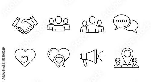 Outline Feedback And Location Communication Symbols In Simple Line Style