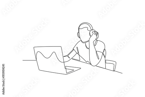 Student Attending Virtual Class Session. Online course learning scene Concept. Single line draw design Video 4k. Footage graphic illustration