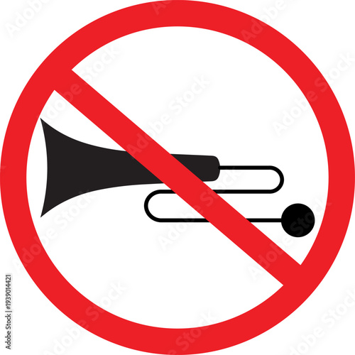 No Honking Traffic Sign Icon with Car Horn Silhouette and Red Prohibition Circle on White Background