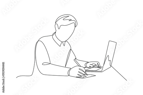 Student Typing Laptop Assignment. Online course learning scene Concept. Single line draw design Video 4k. Footage graphic illustration
