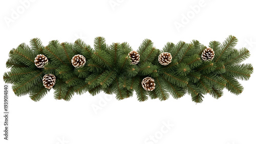 A festive Christmas garland with pinecones on transparent background