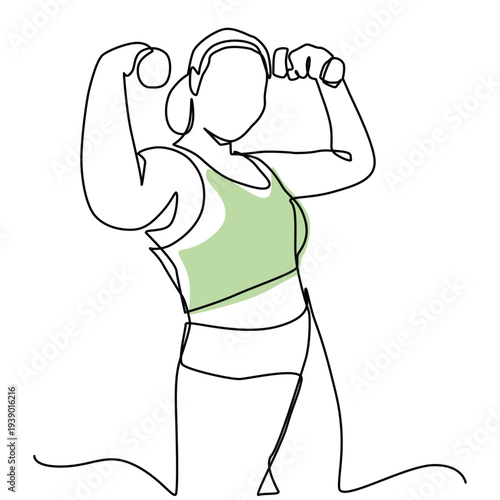 Woman Exercises using dumbbells one line drawing. Woman Exercises using dumbbells single line illustration. Woman Exercises using dumbbells minimalist line art