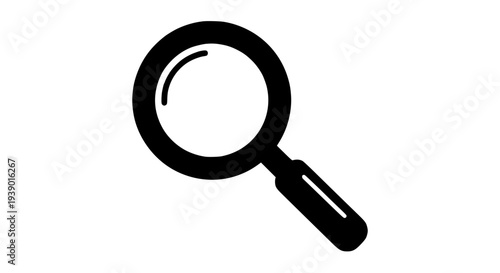 Magnifying glass icon with black handle and round lens featuring magnifier, loupe, search with investigation and