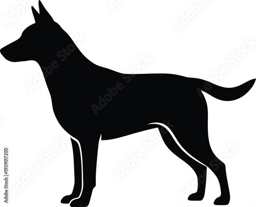 Silhouette of a loyal dog standing alert, representing companionship and protection