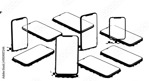 Smartphones set with blank screens and broken devices floating featuring mobile phones, tech, technology with digital
