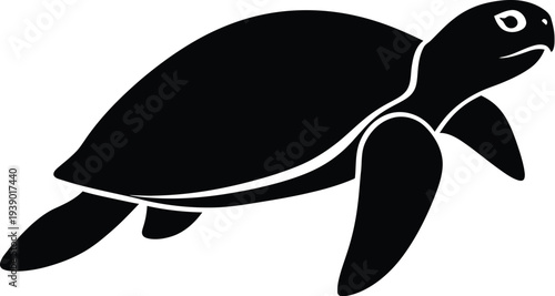 Sea turtle silhouette swimming side view for ocean conservation and marine biology themes