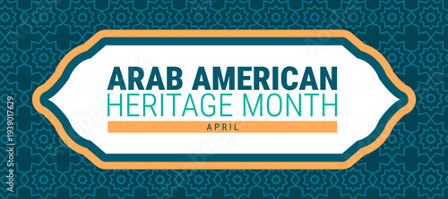 Arab American Heritage Month Celebration Background or Banner with Vibrant Geometric Islamic Patterns and Star Ornaments, Cultural Diversity Background for April Commemoration and Social Media