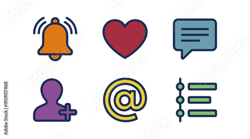 Ringing Alert Heart Reaction And Contact Mention Symbols For Messaging Features