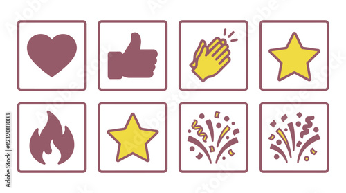 Reaction And Celebration Symbols Displayed In Neat Square Interface Layout